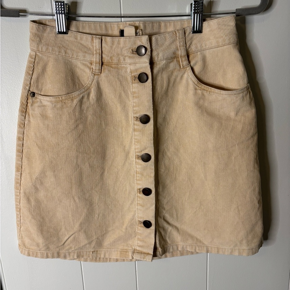 Roxy Corduroy Button-front Skater Mini Skirt - Size Small, Cream